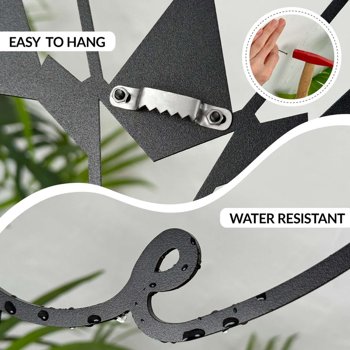 Matte black modern industrial Blommor floral metal wall art – three 2 mm steel pieces, creates a customizable flower garden wall display, easy to hang with three nails, 1.5 cm floating depth, suitable for indoor or outdoor décor