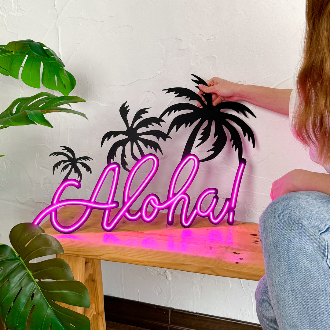 Shop Aloha Neon Wall Art, Neon Wall Art at Hoagard. LED light, living room decor, neon