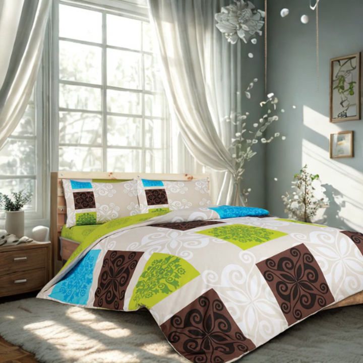 Earth‑toned Sueno Green quilt cover set in 100 % Turkish cotton (370 TC) — includes quilt cover, matching fitted sheet and two pillowcases — Oeko‑Tex certified, ethically made in Turkey