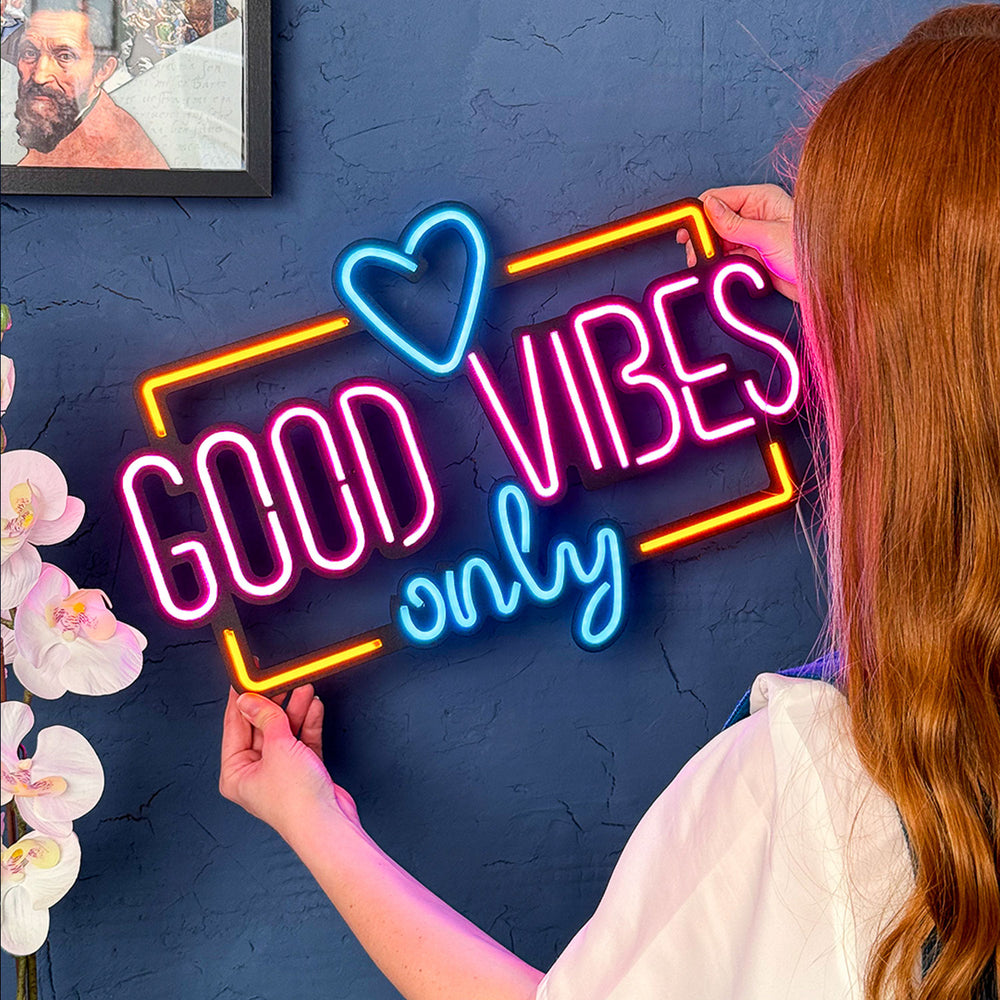 Shop Good Vibes Only Love, Neon Wall Art at Hoagard. inspirational quotes, motivational words, neon